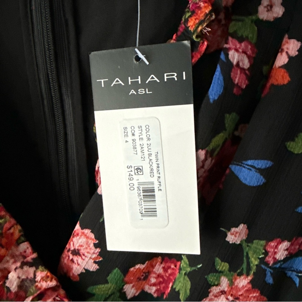 Tahari ASL Womens Black Chiffon Ruffled Knee-Length Fit & Flare Dress NEW - Picture 4 of 5